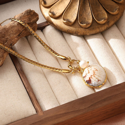 Gold Shell Pendant Necklace Boho Beach Stainless Steel
