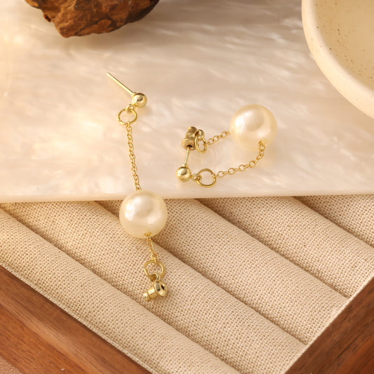 Pearl Chain Drop Earrings Gold Plated Stainless Steel