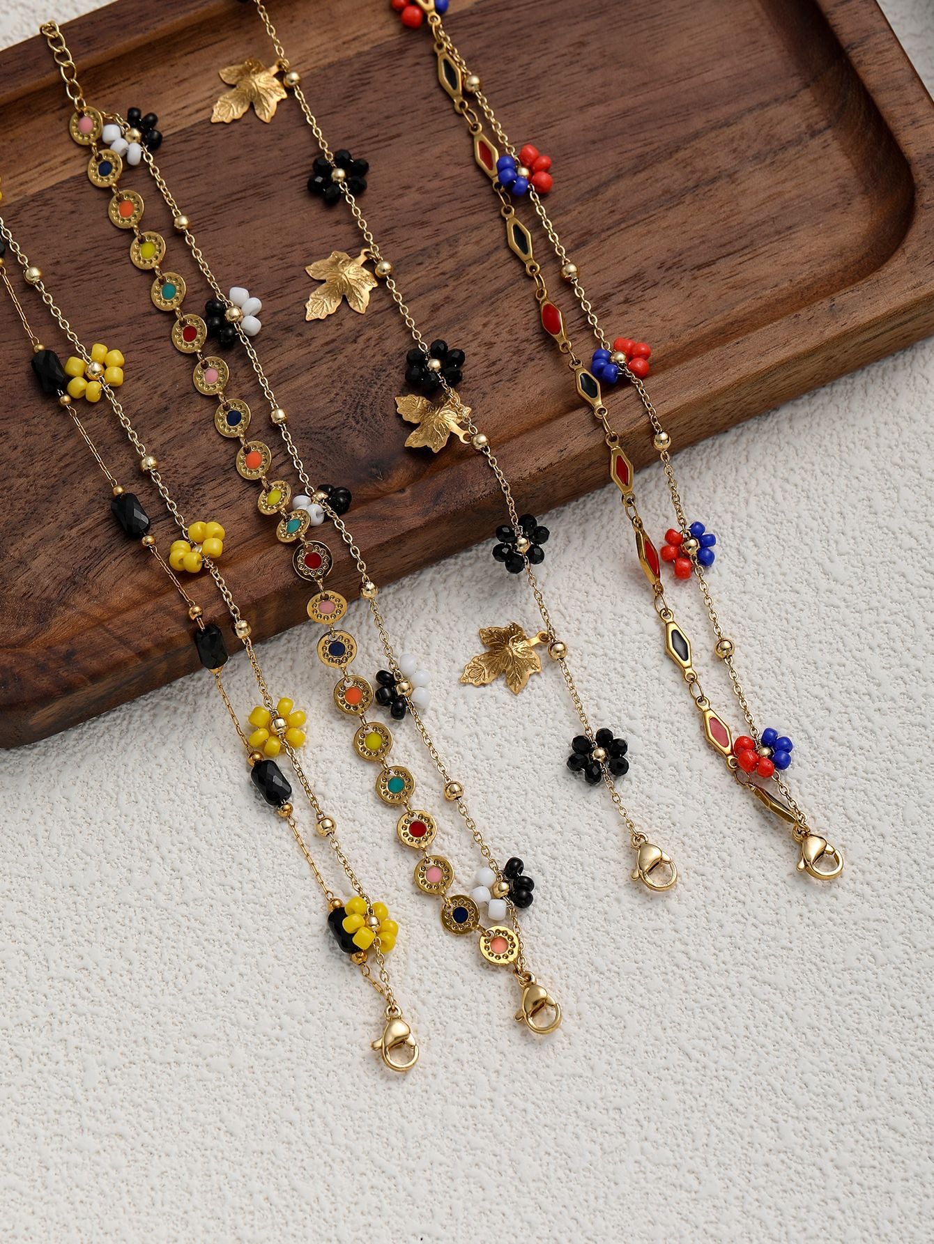 Floral Charm Bracelet Gold Plated Stainless Steel