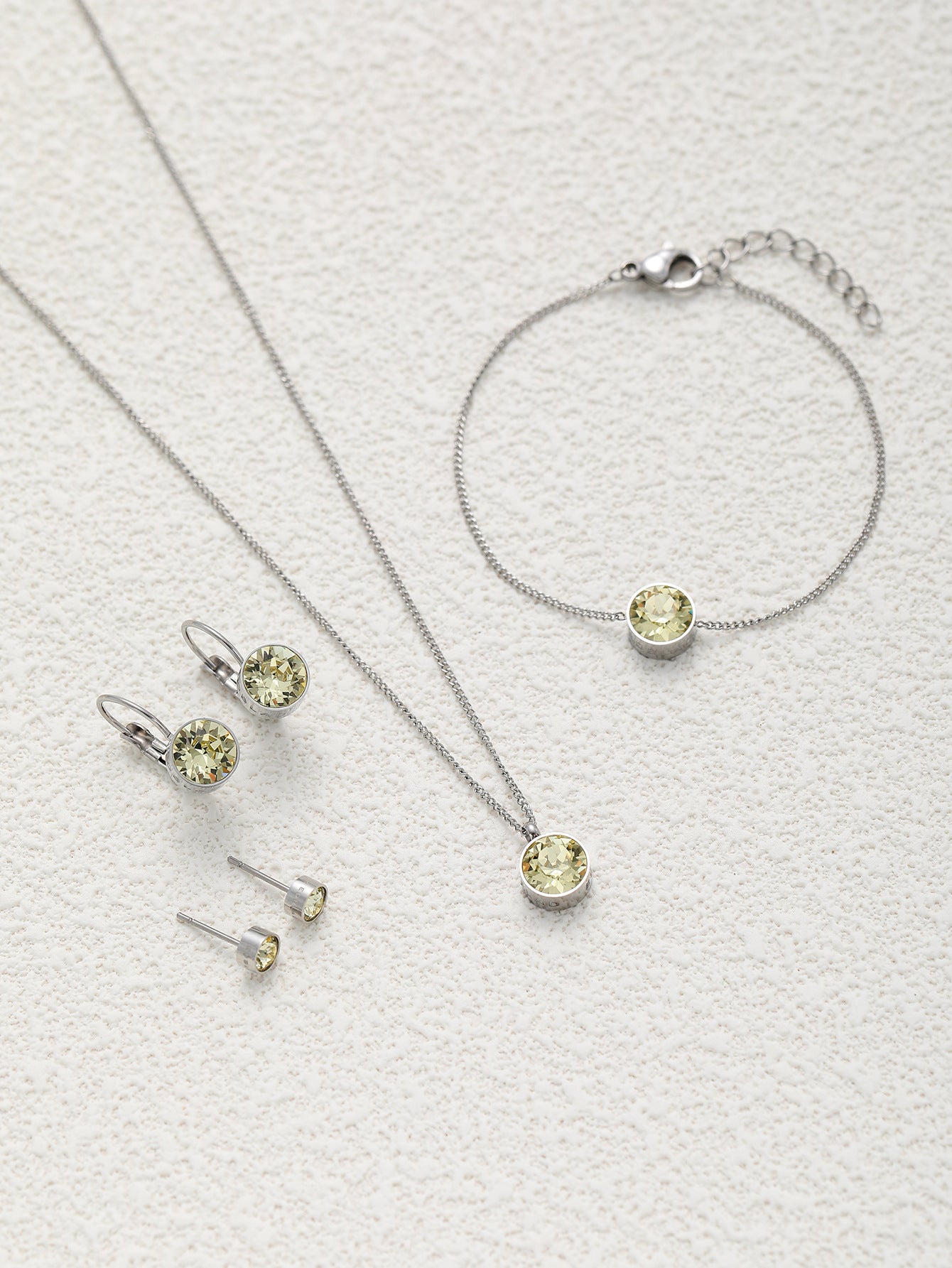 Zircon Pendant Jewelry Set Gold Plated Titanium Steel