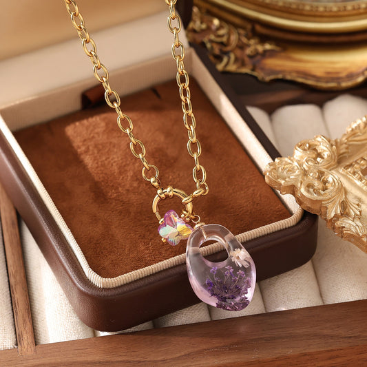 Organic Drop Pendant Necklace Gold Plated Stainless Steel