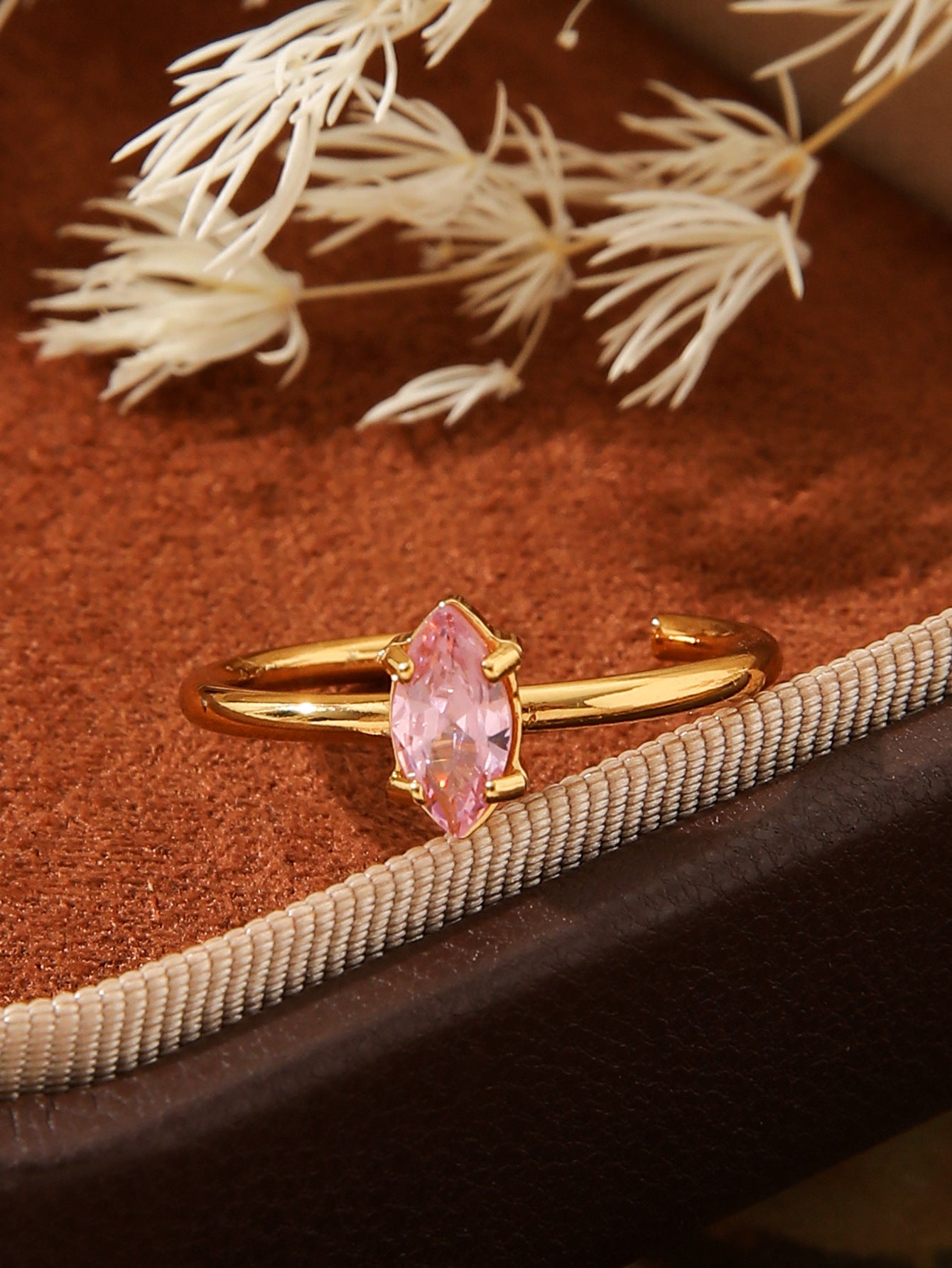 Adjustable Oval Zircon Open Ring Gold Stainless Steel