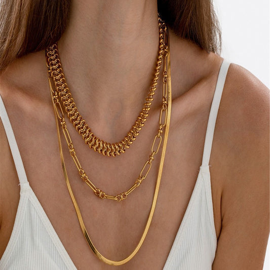 18K Gold Multi-Layer Oval Bead Jewelry Set