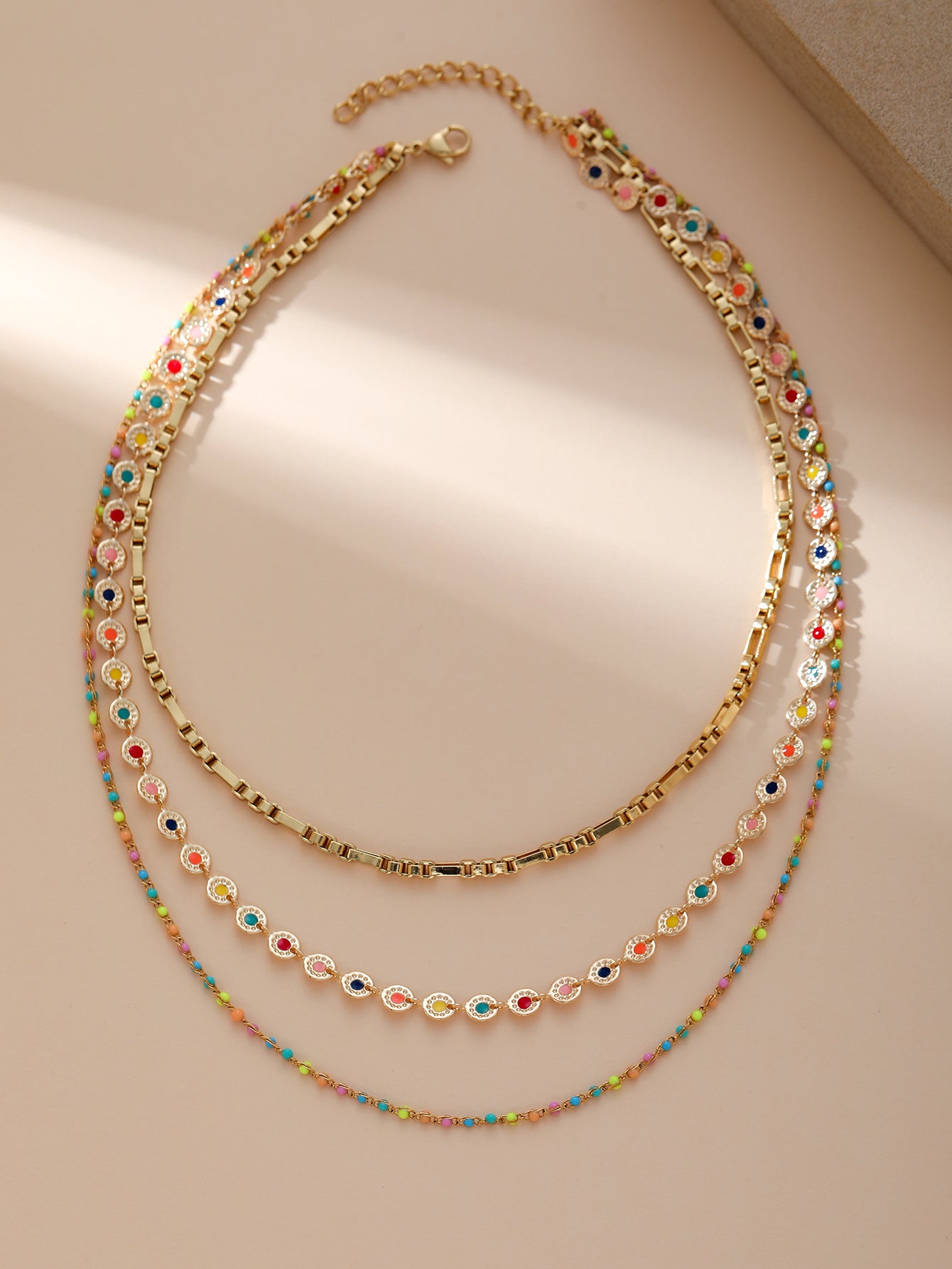 Layered Beaded Necklace Set 18K Gold Plated Stainless Steel