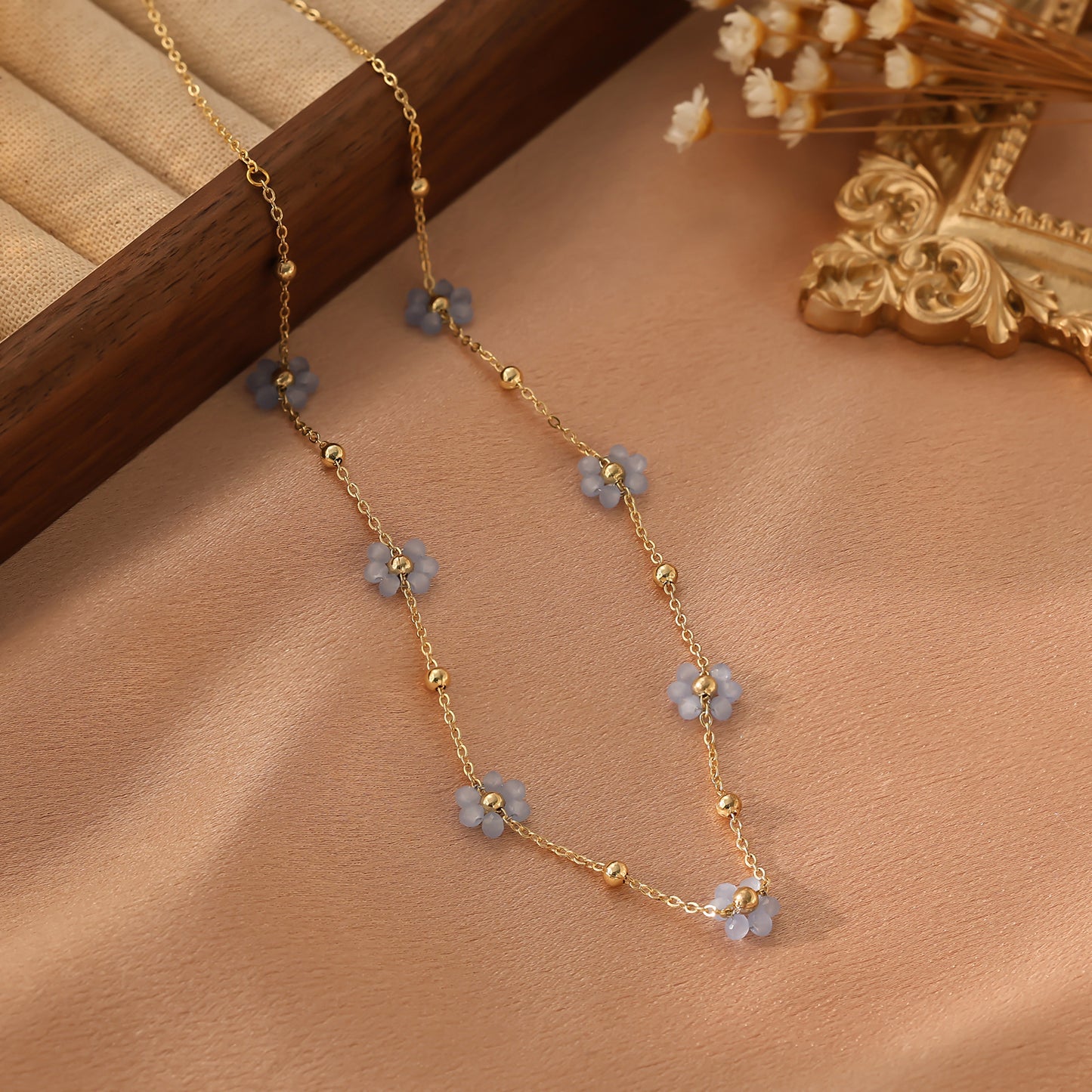 Dainty Colorful Flower Gold Necklace