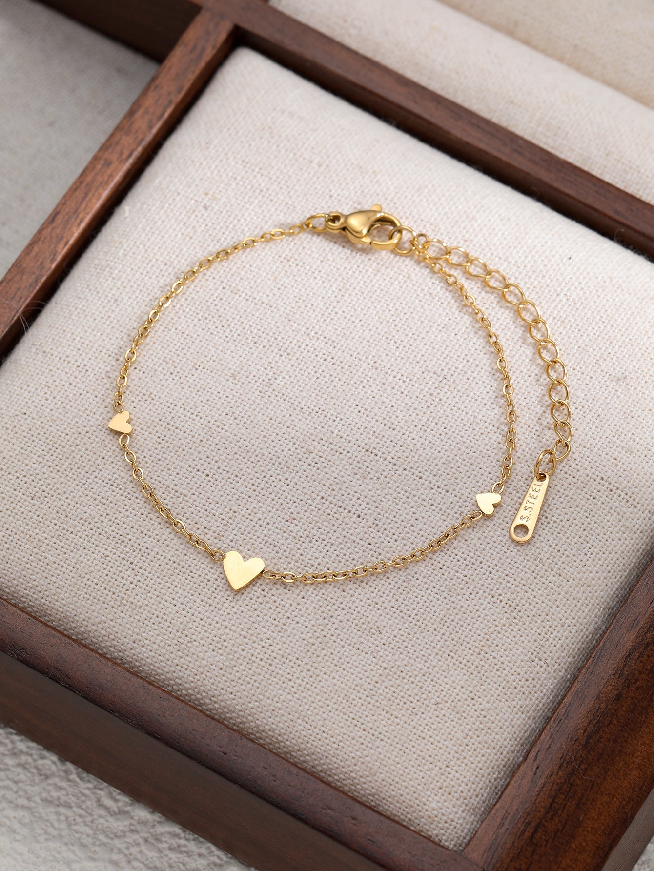 Heart Charm Bracelet Gold Plated Titanium Steel