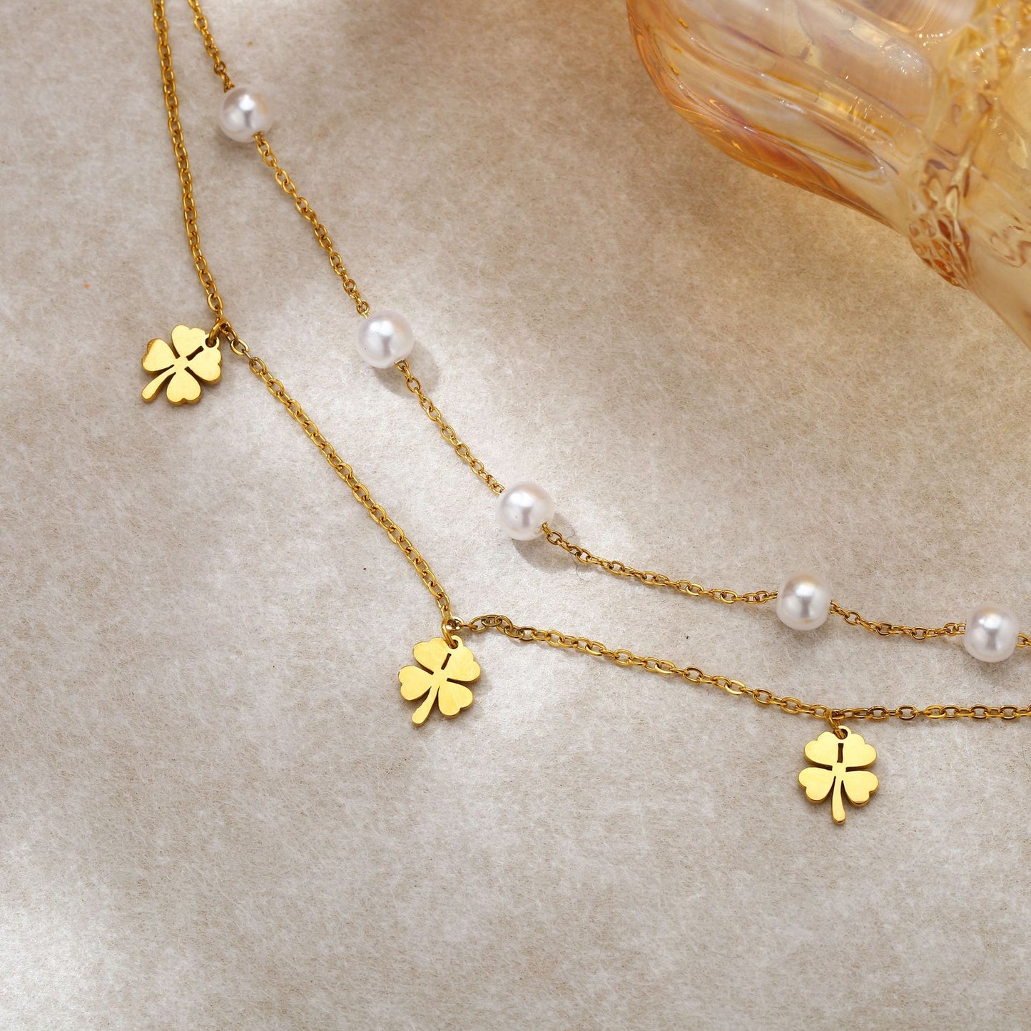 Double Layer Clover Bracelet Gold Plated Stainless Steel