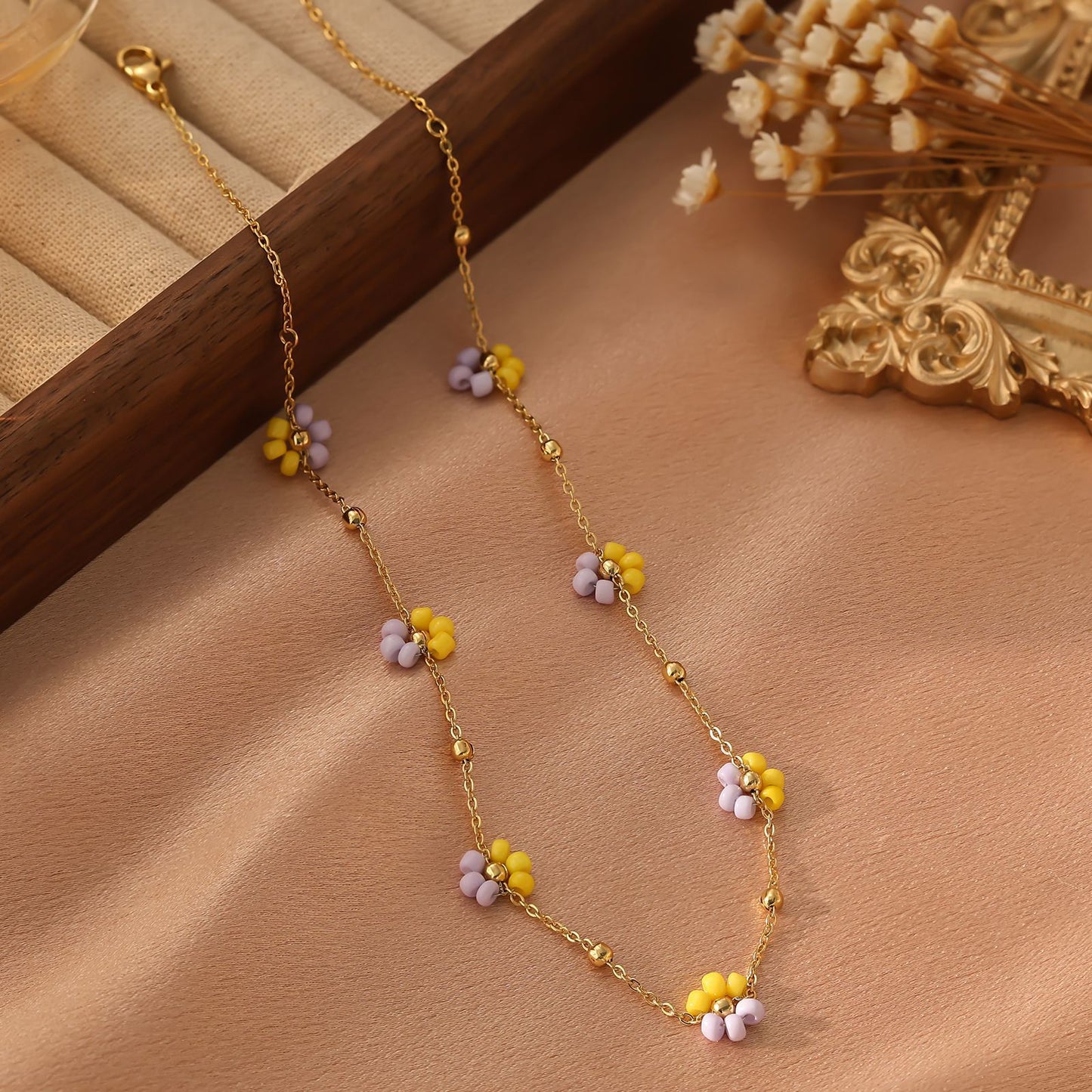 Dainty Colorful Flower Gold Necklace
