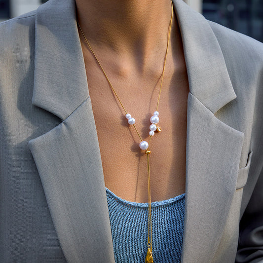 Pearl Drop Lariat Necklace