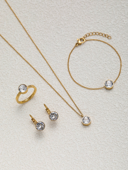 Zircon Pendant Jewelry Set Gold Plated Titanium Steel