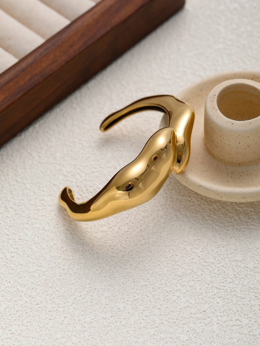 Wide Open Cuff Bracelet 18k Gold Plated Stainless Steel