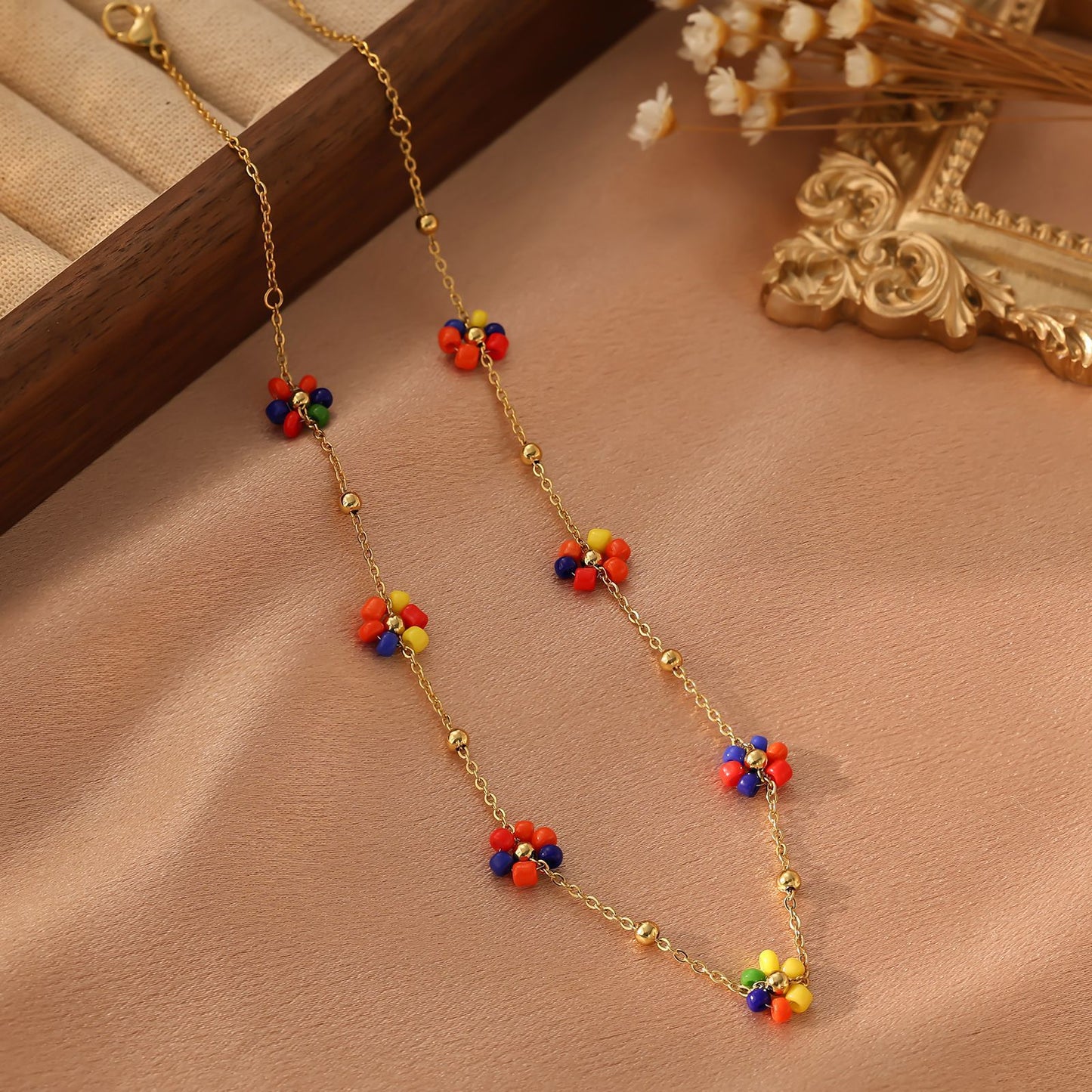 Dainty Colorful Flower Gold Necklace