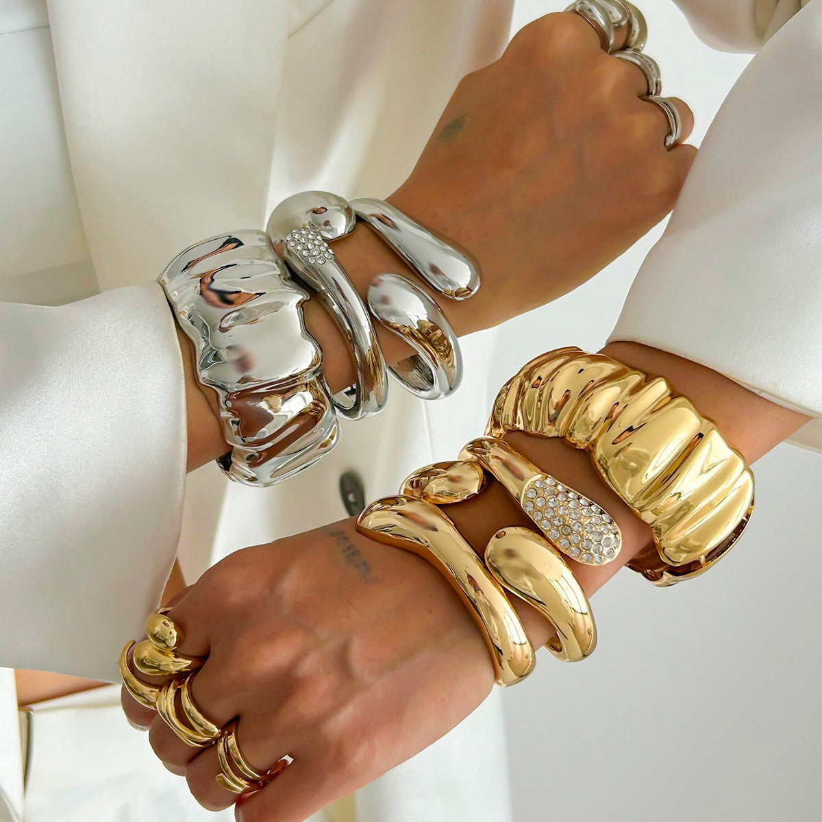 Chunky Ribbed Cuff Bracelet Gold Plated Stainless Steel