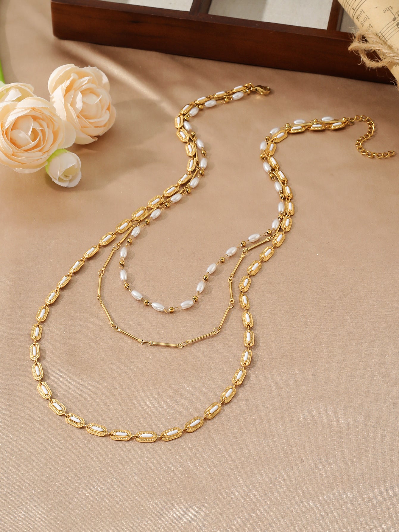 Y Chain Tassel Necklace Gold Stainless Steel 18K Layered Beaded Necklace