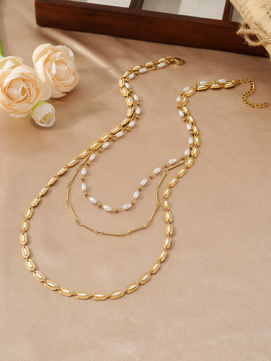 Y Chain Tassel Necklace Gold Stainless Steel 18K Layered Beaded Necklace