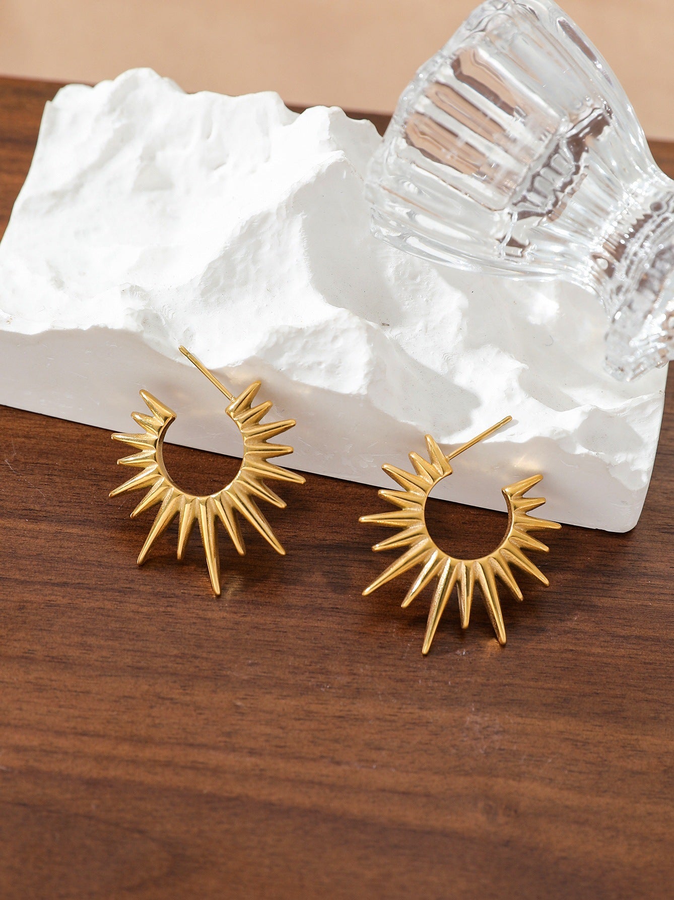 Chic Sun Wave Geometric Gold Earrings