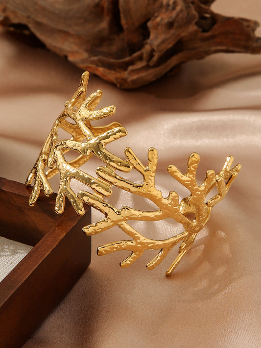 Hammered Branch Cuff Bracelet 18k gold stainless steel