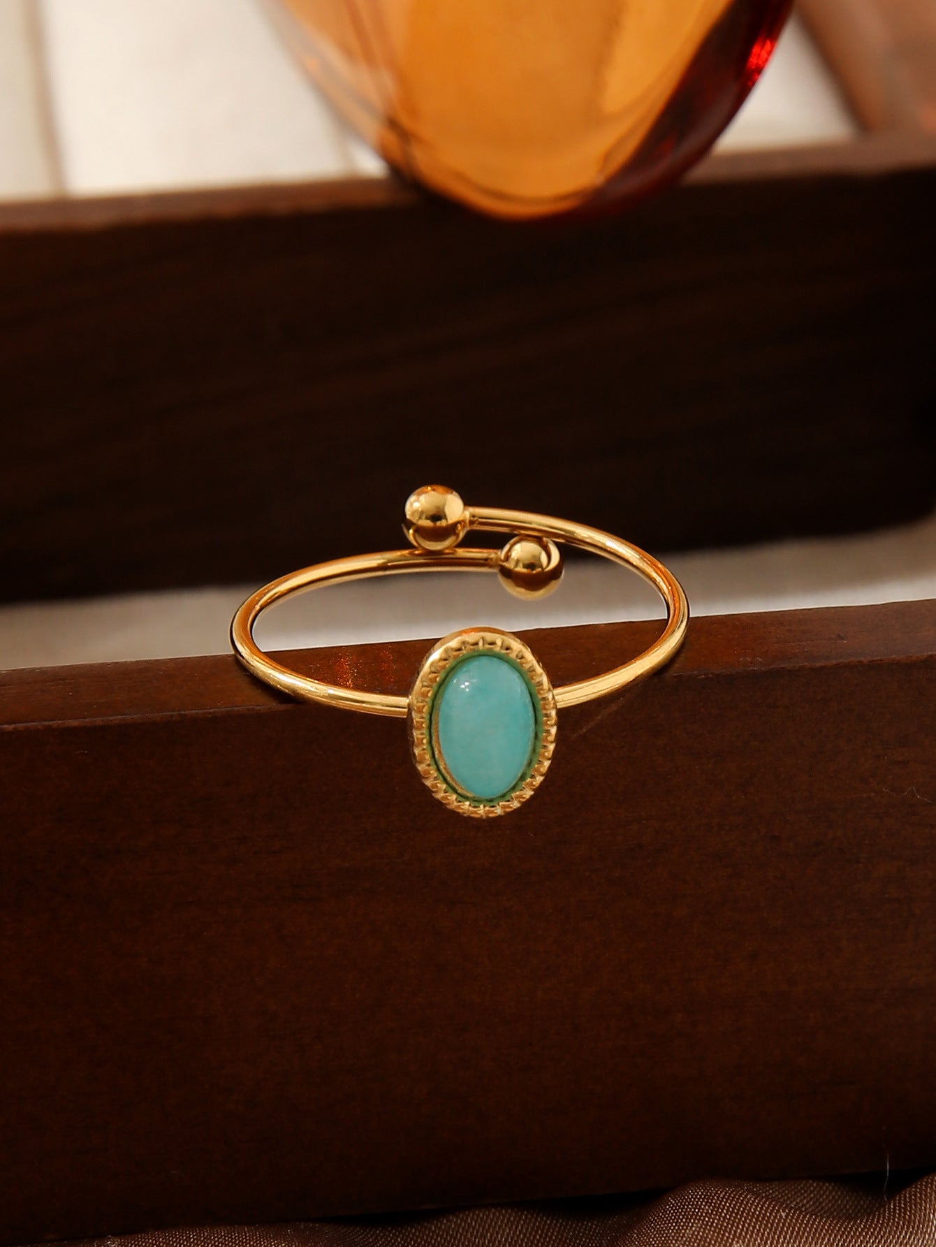 Vintage Natural Stone Adjustable Gold Ring
