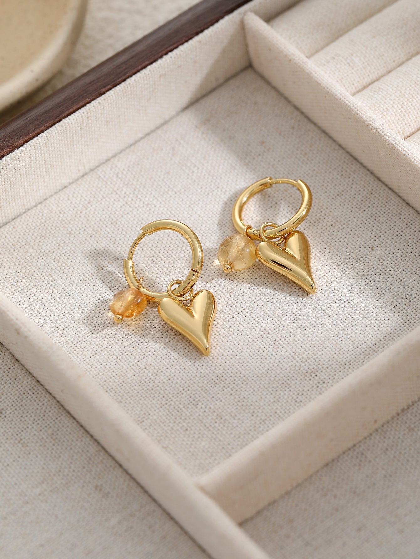 Gold Heart Beaded Drop Earrings
