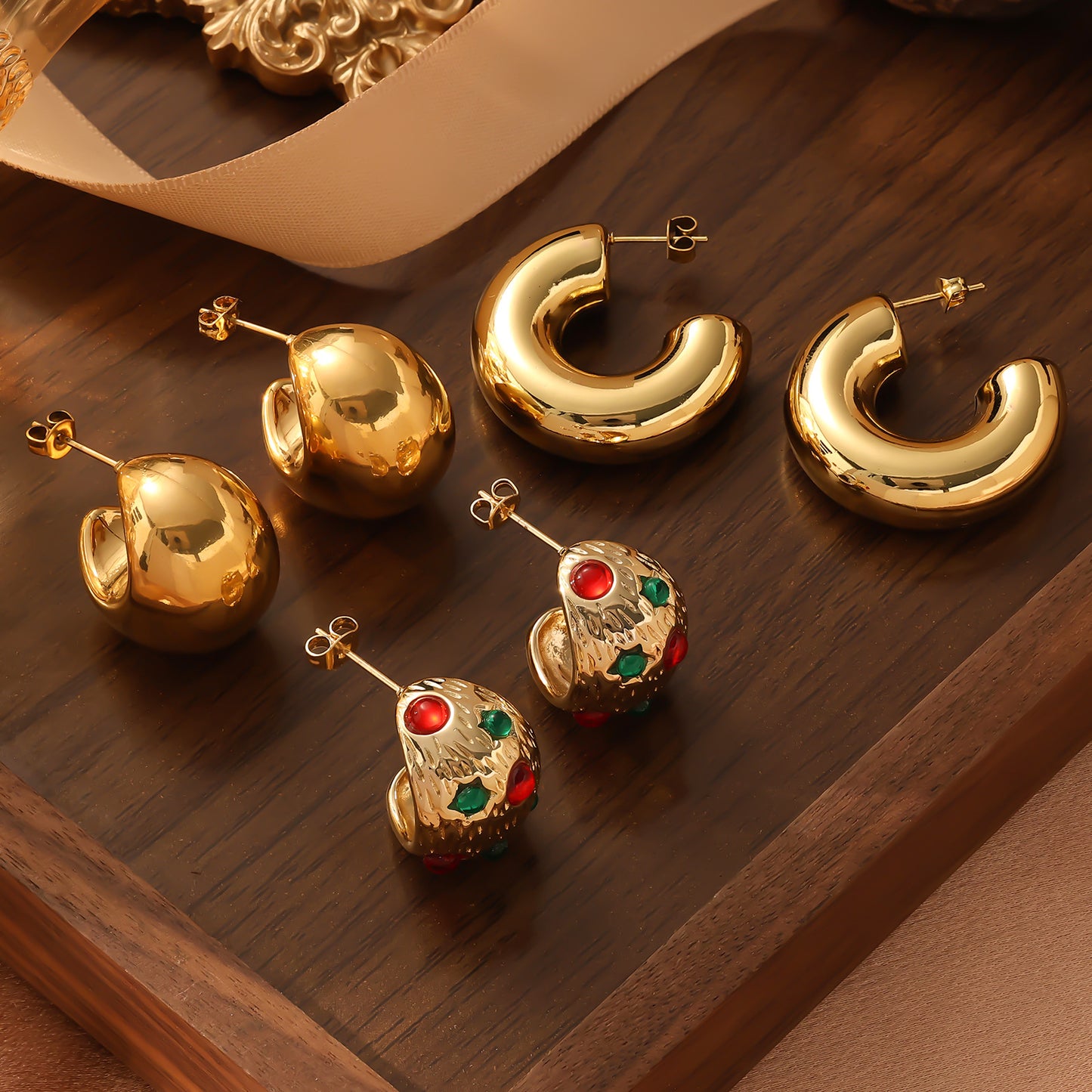 Geometric Hoop Earrings 18K Gold Plated Stainless Steel