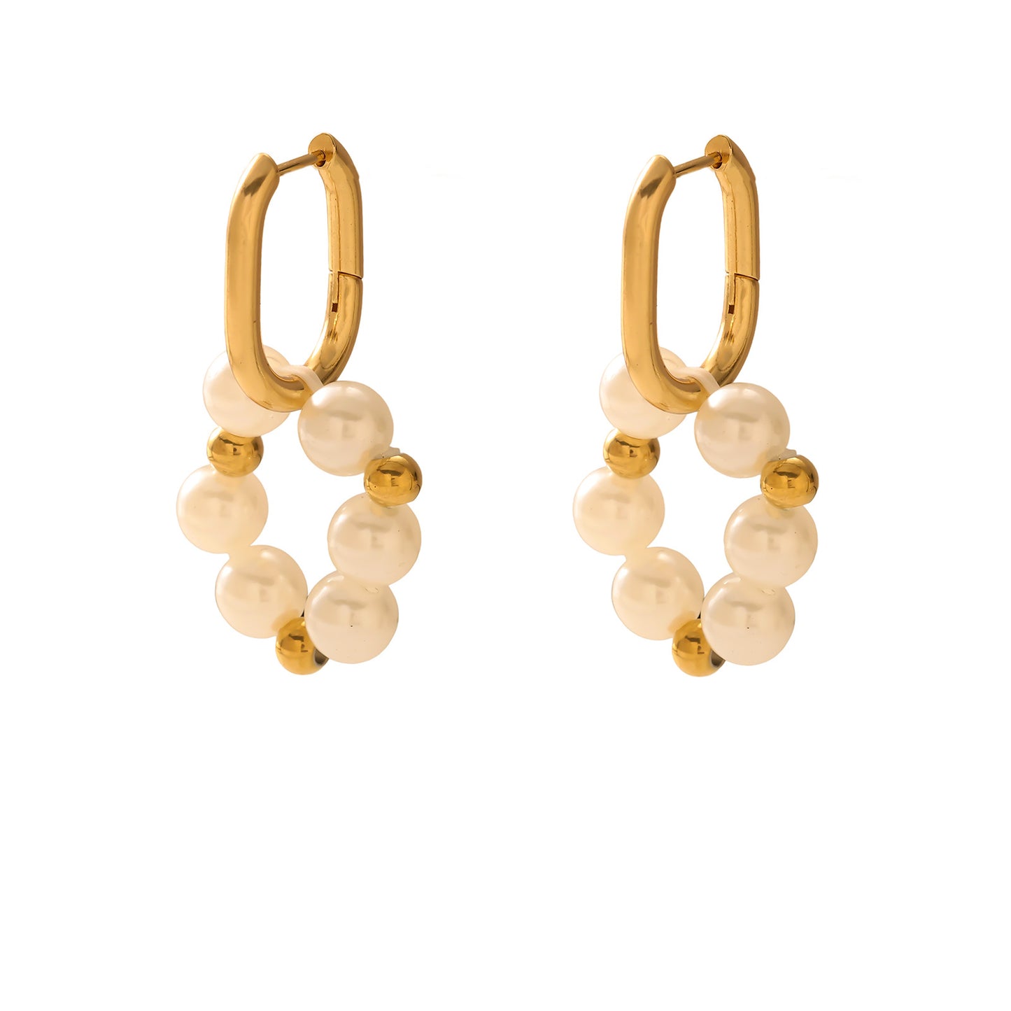 Pearl Chain Drop Earrings Gold Plated Stainless Steel