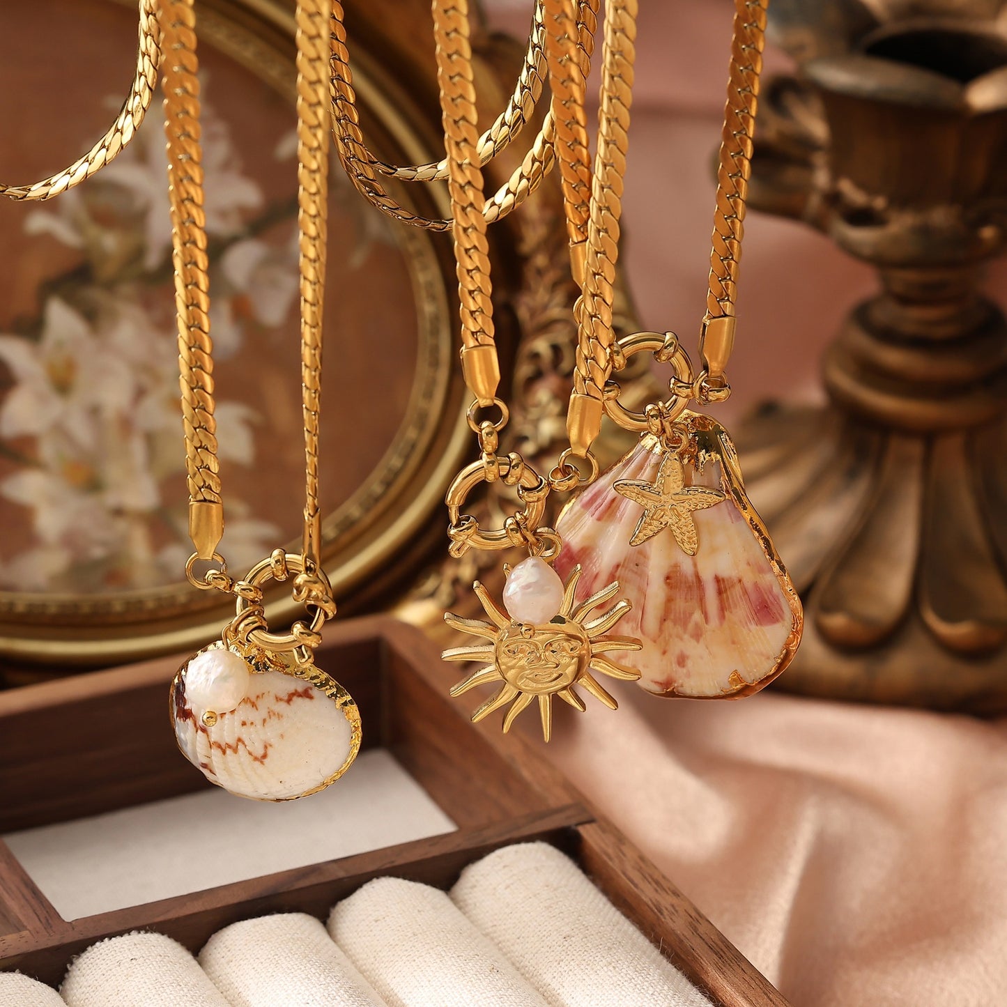 Gold Shell Pendant Necklace Boho Beach Stainless Steel