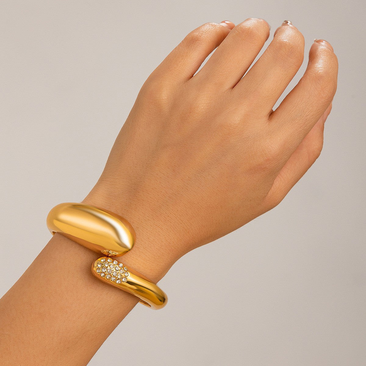 Chunky Ribbed Cuff Bracelet Gold Plated Stainless Steel