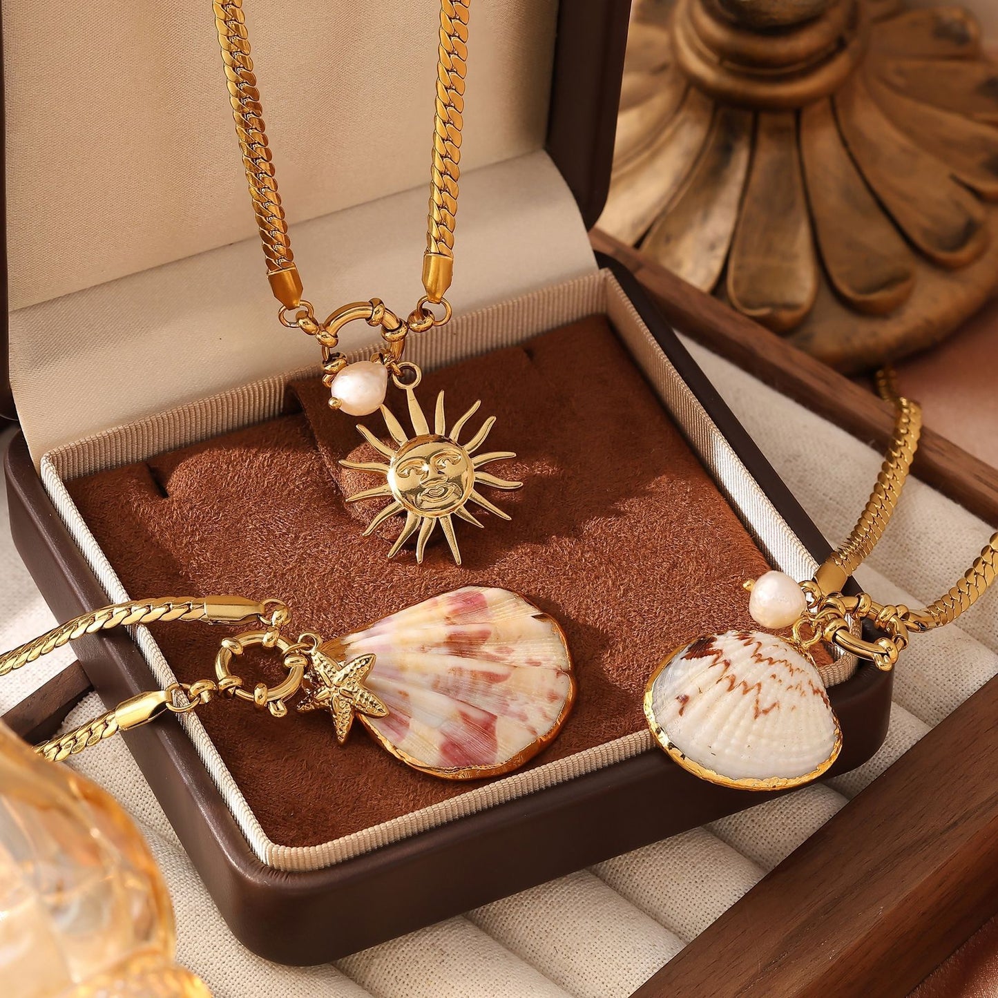 Gold Shell Pendant Necklace Boho Beach Stainless Steel