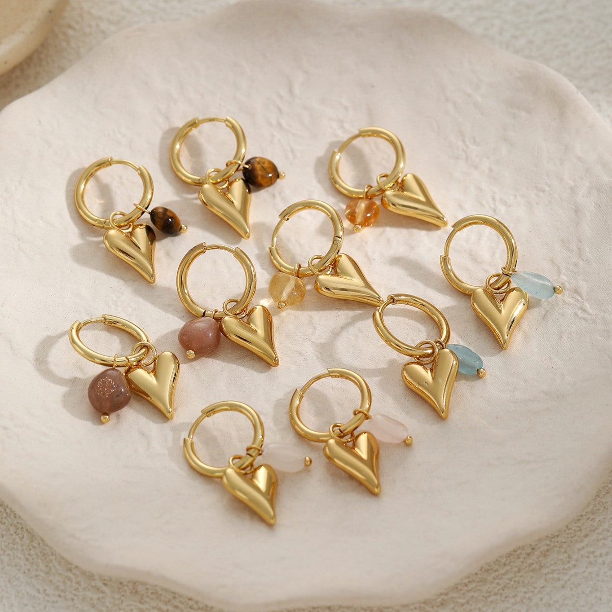 Gold Heart Beaded Drop Earrings