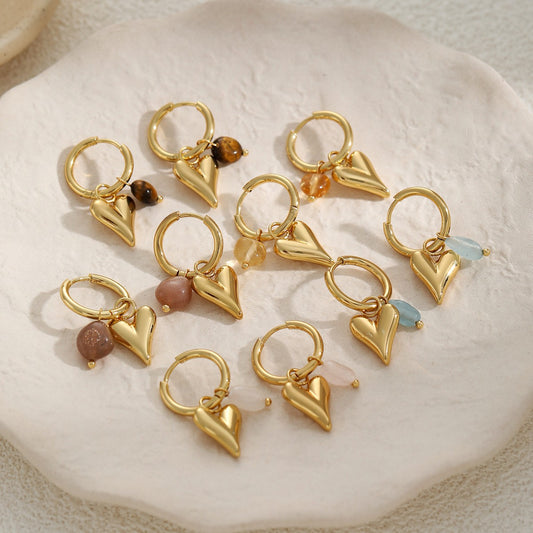 Gold Heart Beaded Drop Earrings