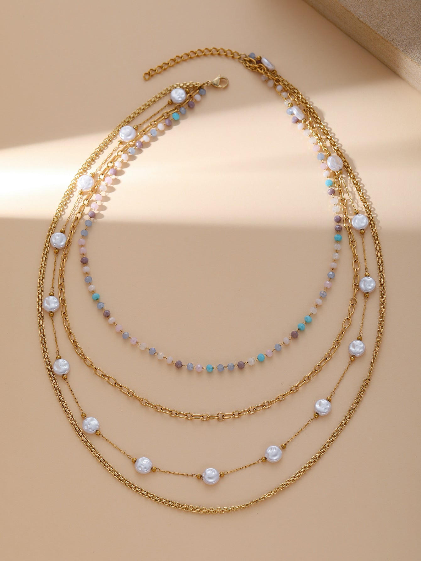 Four Layer Pearl Crystal Necklace
