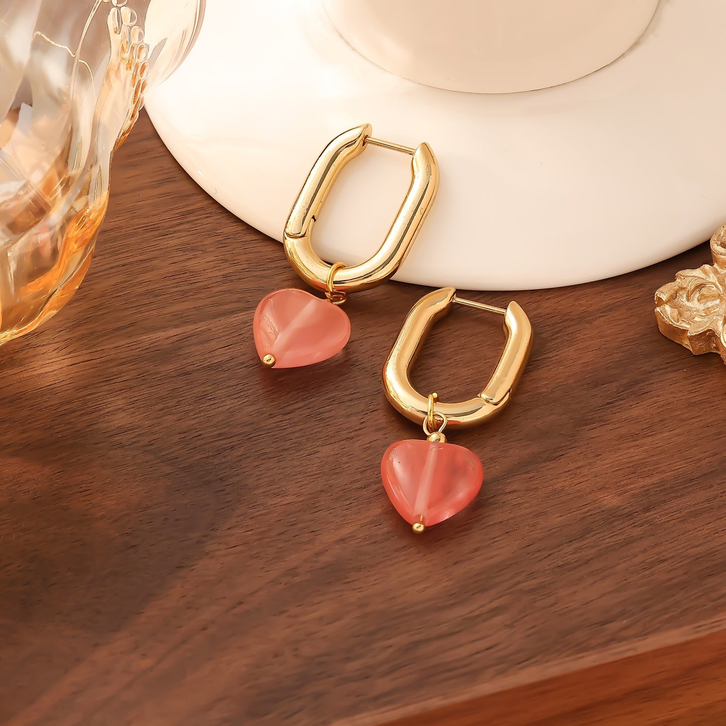 U Shape Ceramic Heart Earrings