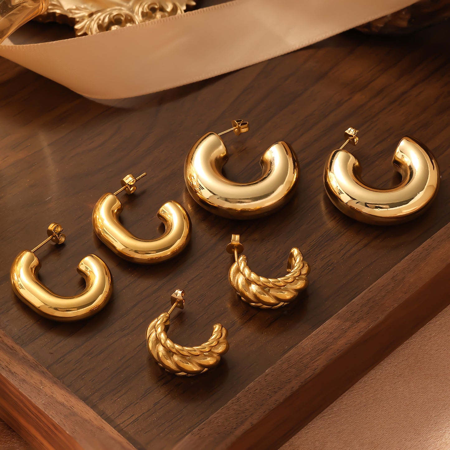 Geometric Hoop Earrings 18K Gold Plated Stainless Steel