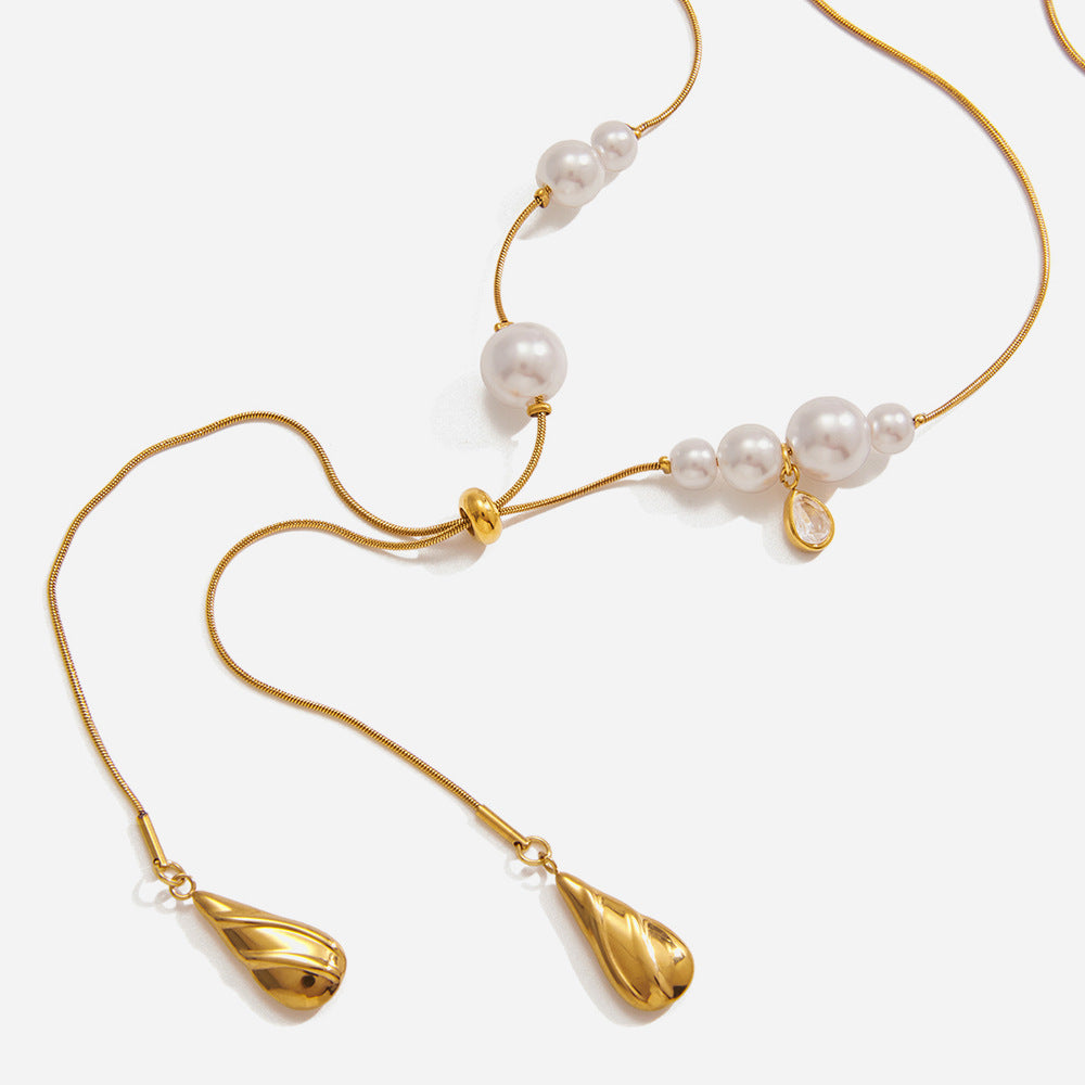 Pearl Drop Lariat Necklace