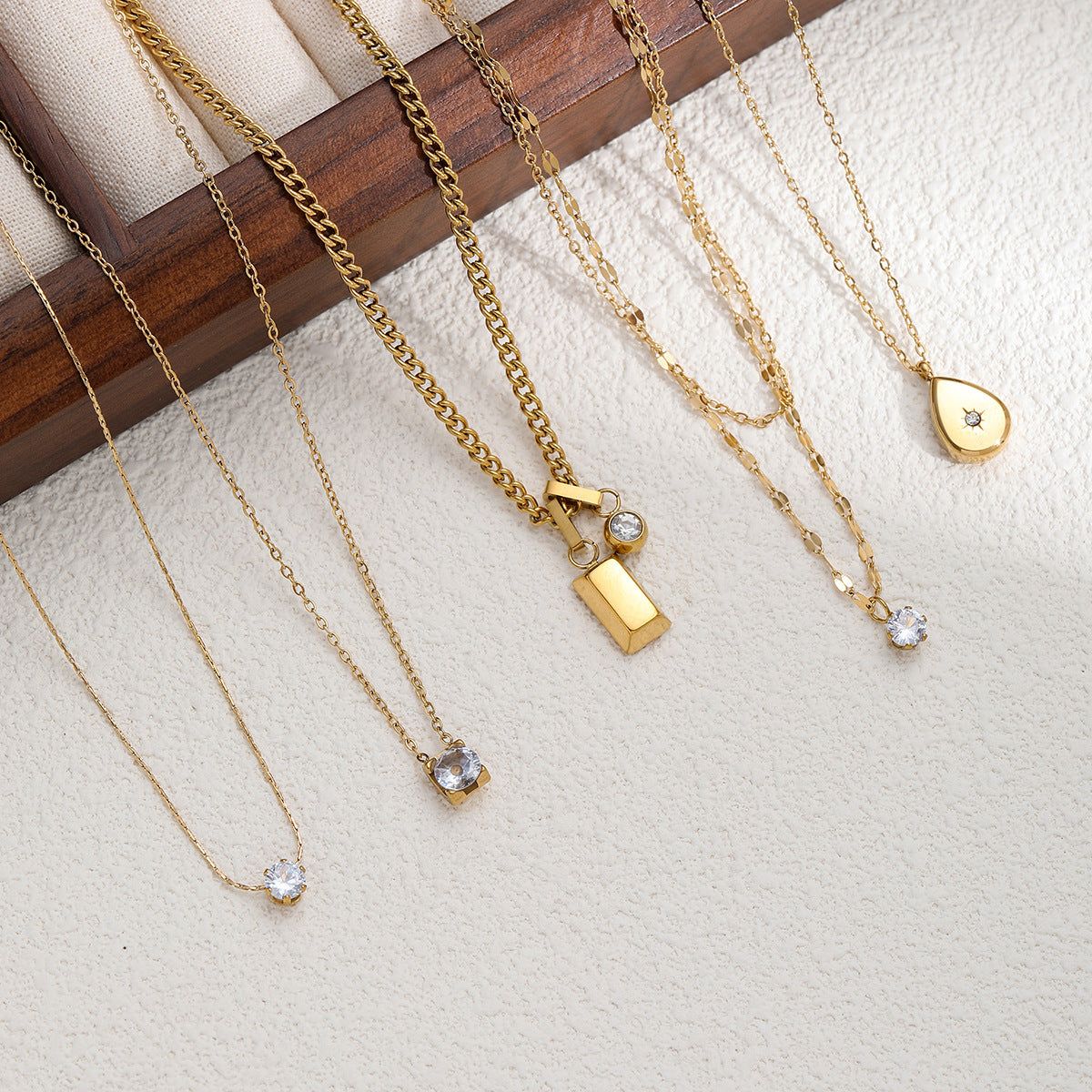 Layered Zircon Necklace Gold Plated Titanium Steel