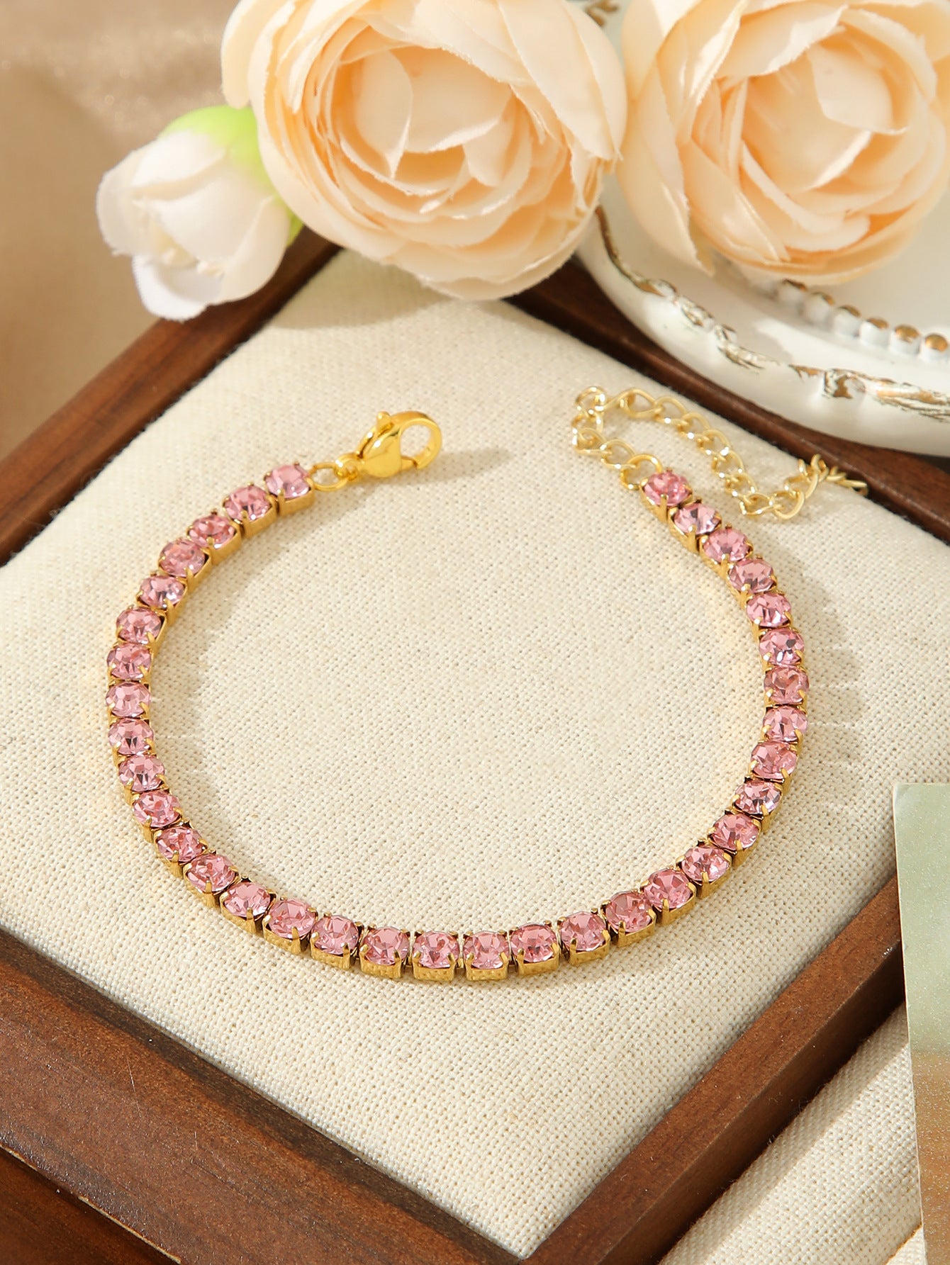 Color Zircon Tennis Bracelet Gold Stainless Steel
