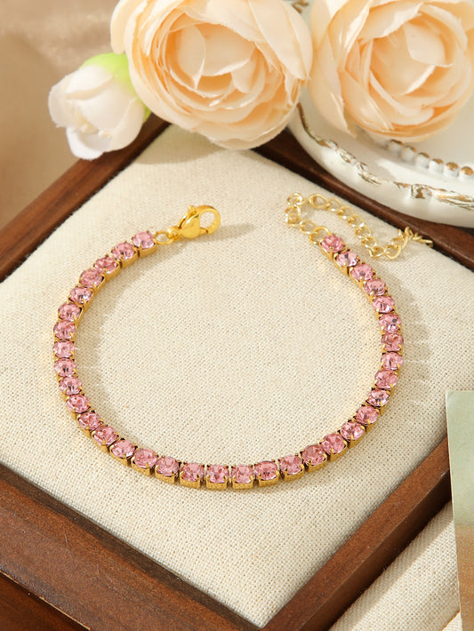 Color Zircon Tennis Bracelet Gold Stainless Steel
