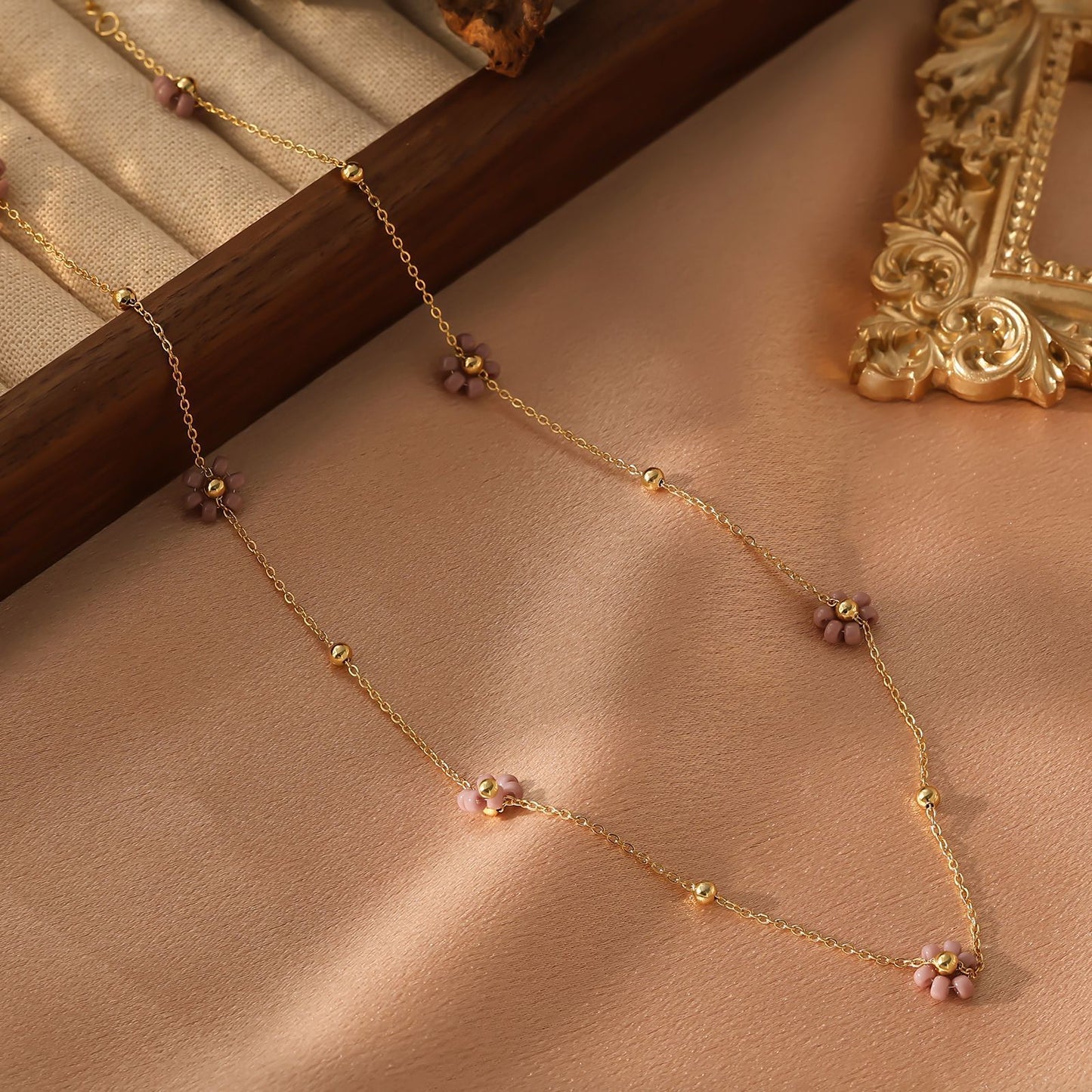 Dainty Colorful Flower Gold Necklace