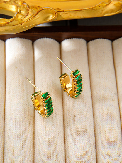 C Shape Crystal Earrings Stainless Steel Gold