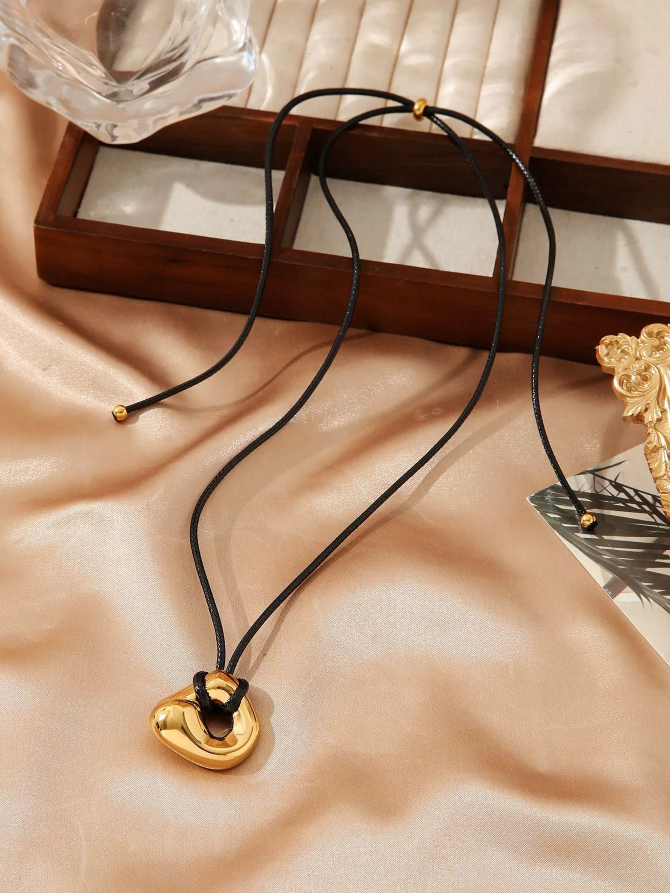 Heart Pendant Necklace Adjustable Cord Stainless Steel