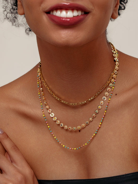 Layered Beaded Necklace Set 18K Gold Plated Stainless Steel