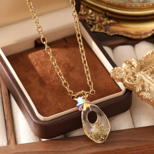 Organic Drop Pendant Necklace Gold Plated Stainless Steel