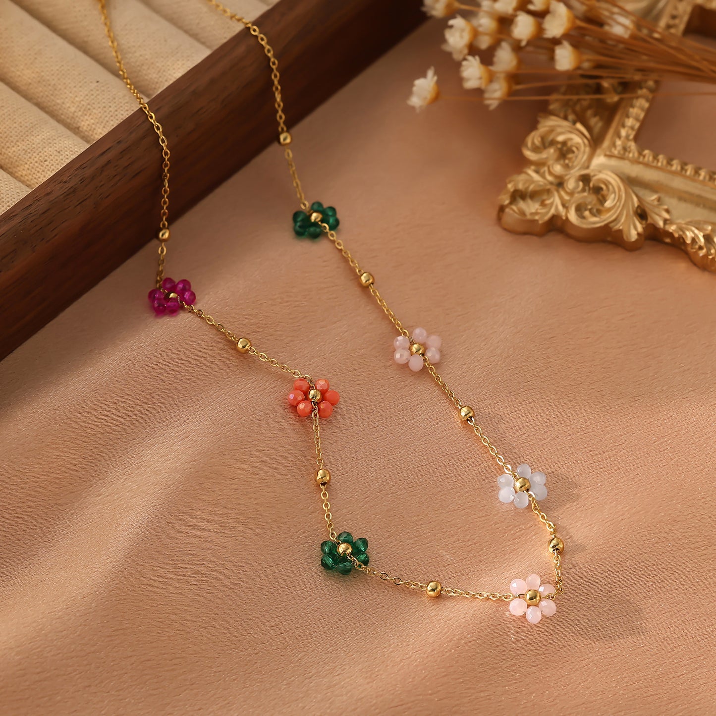 Dainty Colorful Flower Gold Necklace